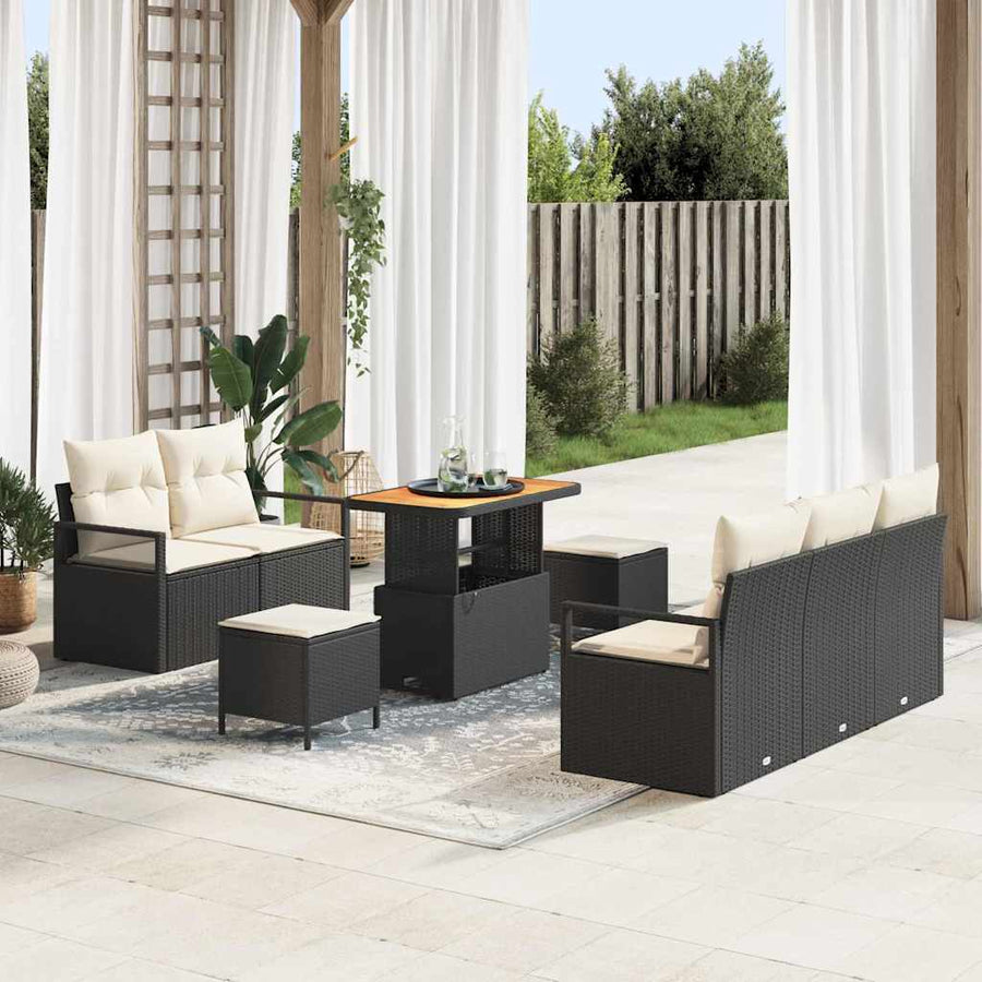 Tuinbankenset met kussen 8 pcs Zwart poly rattan