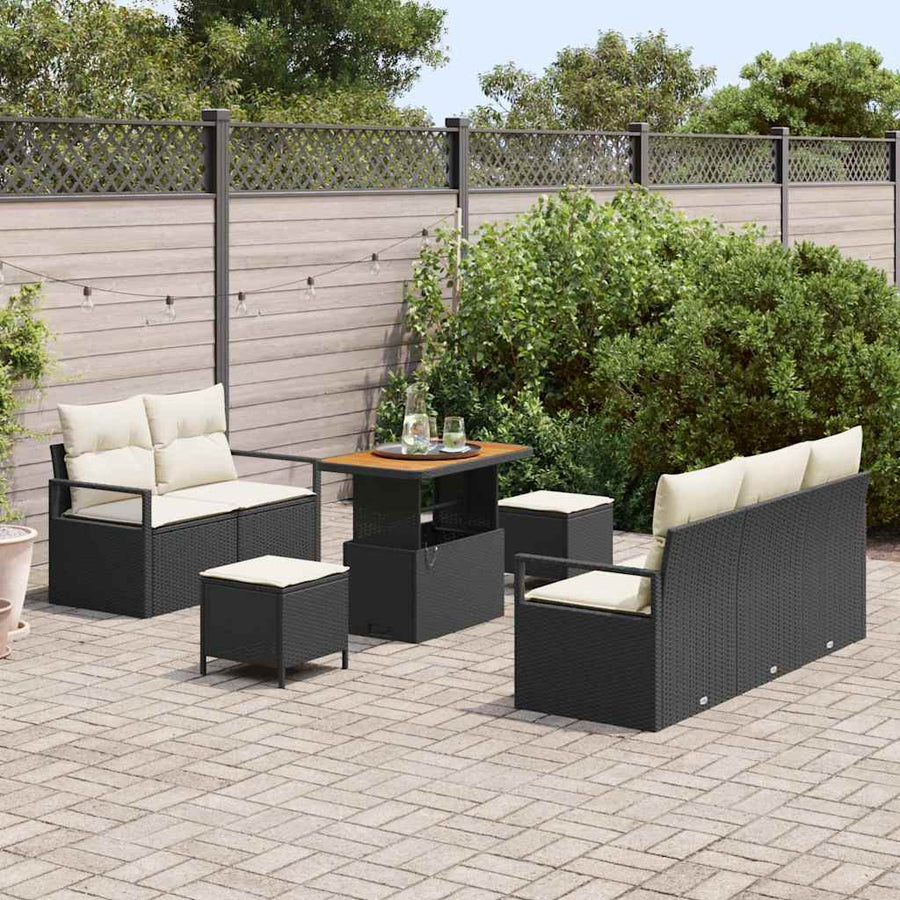 Tuinbankenset met kussen 8 pcs Zwart poly rattan