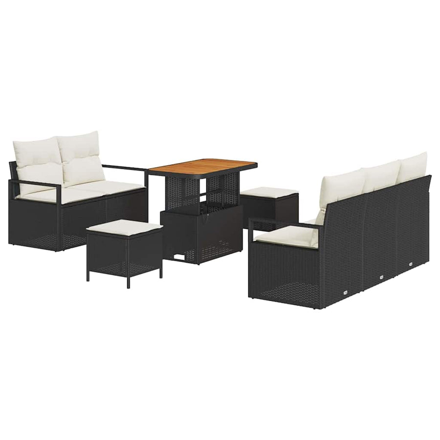 Tuinbankenset met kussen 8 pcs Zwart poly rattan