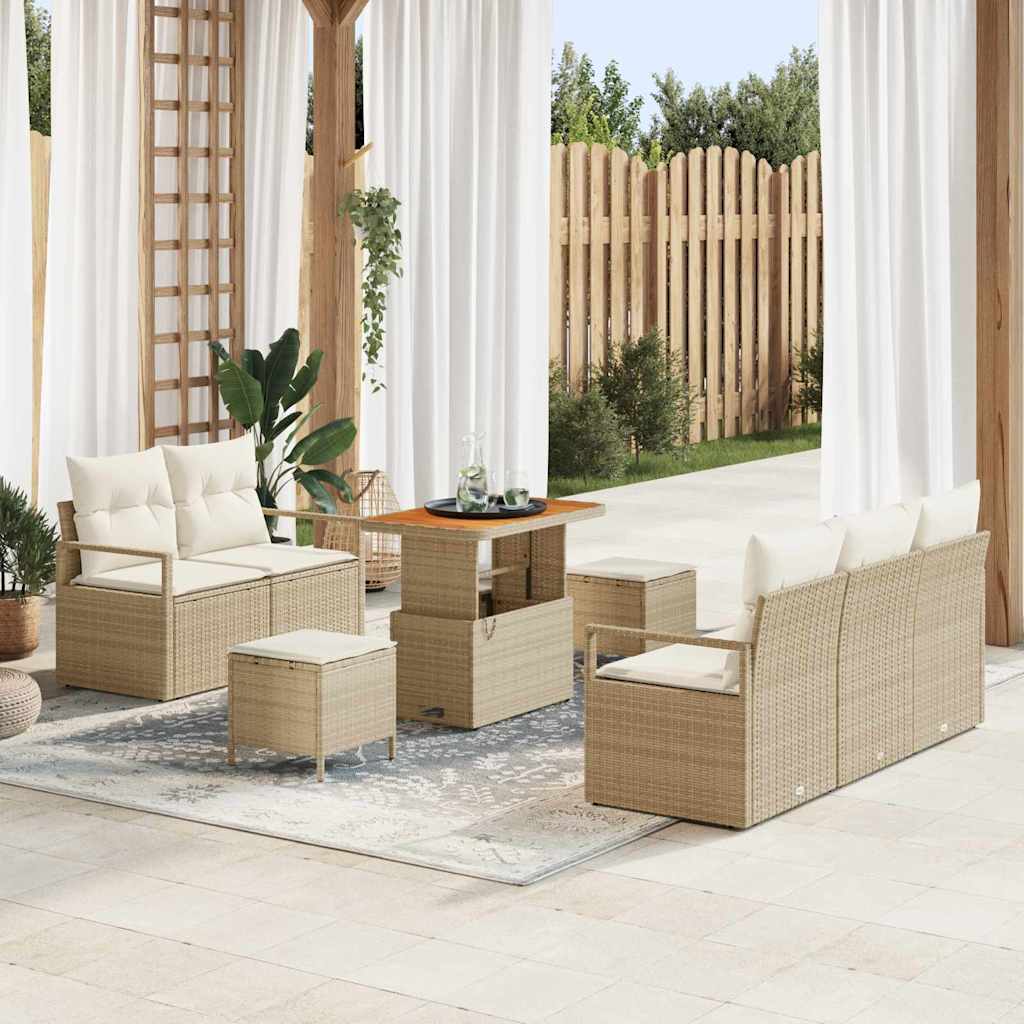 Tuinbankenset met kussen 8 pcs Beige poly rattan