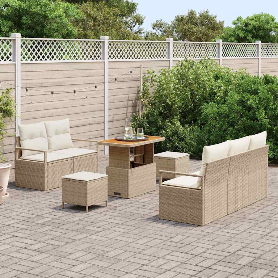Tuinbankenset met kussen 8 pcs Beige poly rattan