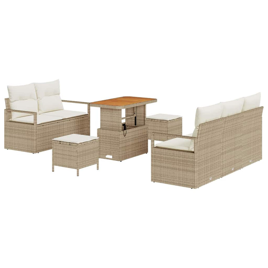 Tuinbankenset met kussen 8 pcs Beige poly rattan