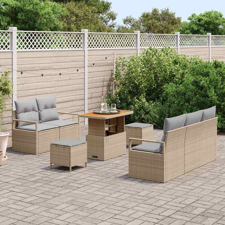 Tuinbankenset met kussen 8 pcs Beige poly rattan