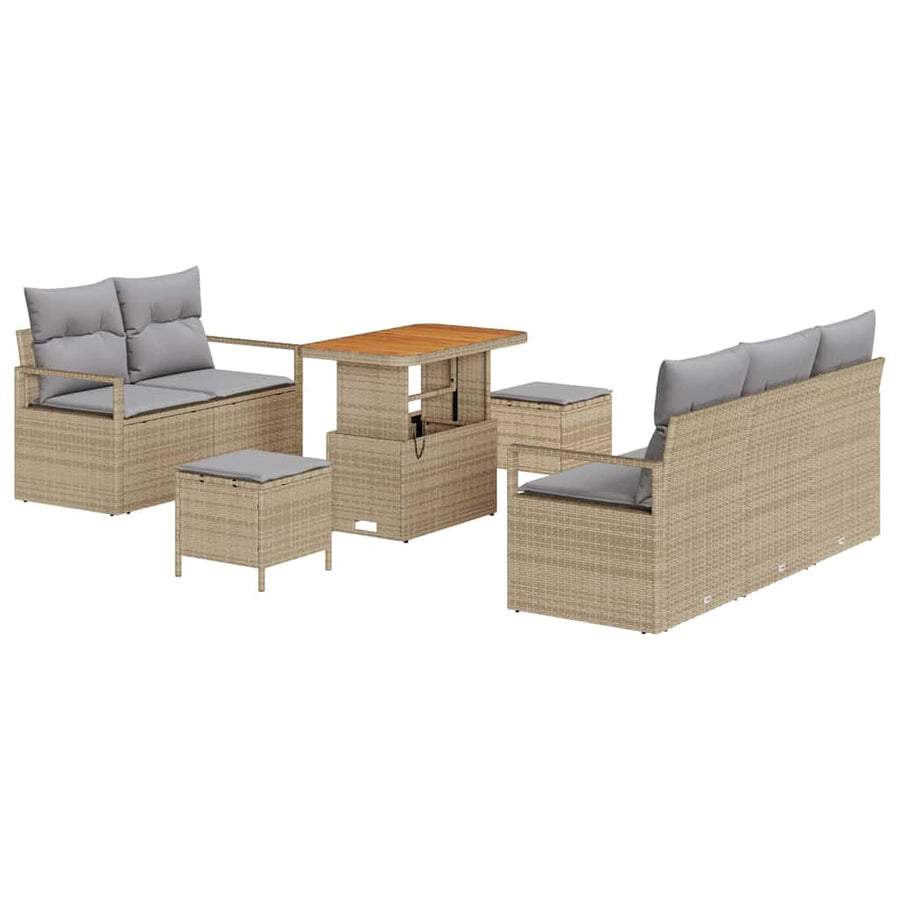 Tuinbankenset met kussen 8 pcs Beige poly rattan