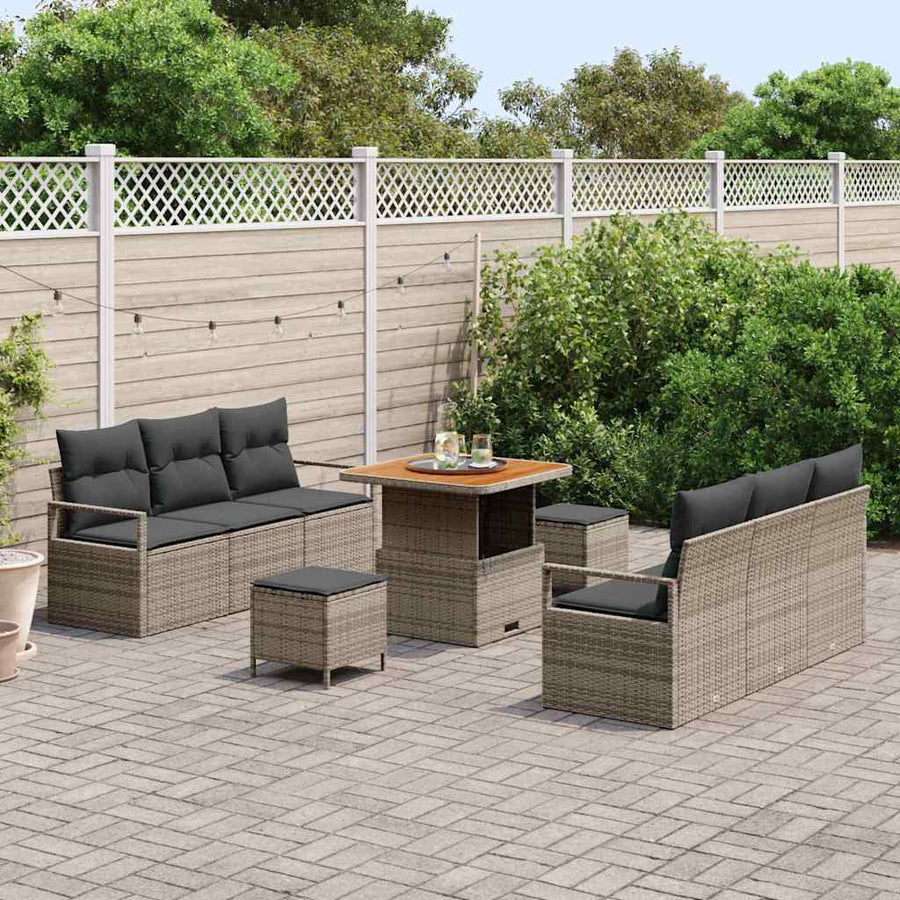 Tuinbankenset met kussen 9 pcs Grijs poly rattan