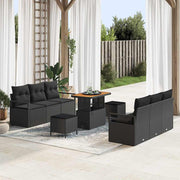 Tuinbankenset poly rattan 8 zitplaatsen zwart acaciahout tafel