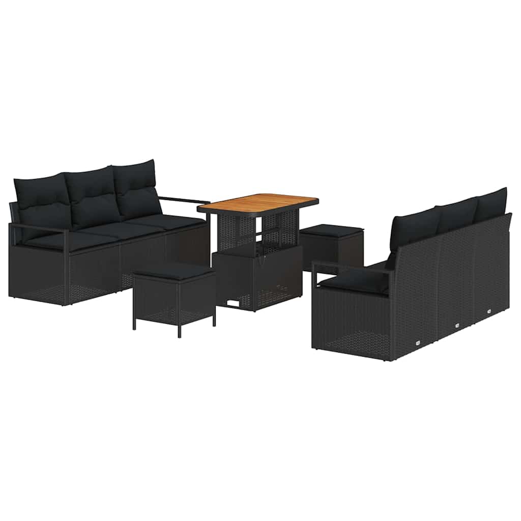Tuinbankenset met kussen 9 pcs Zwart poly rattan