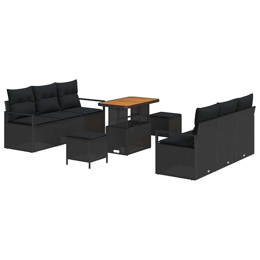 Tuinbankenset met kussen 9 pcs Zwart poly rattan