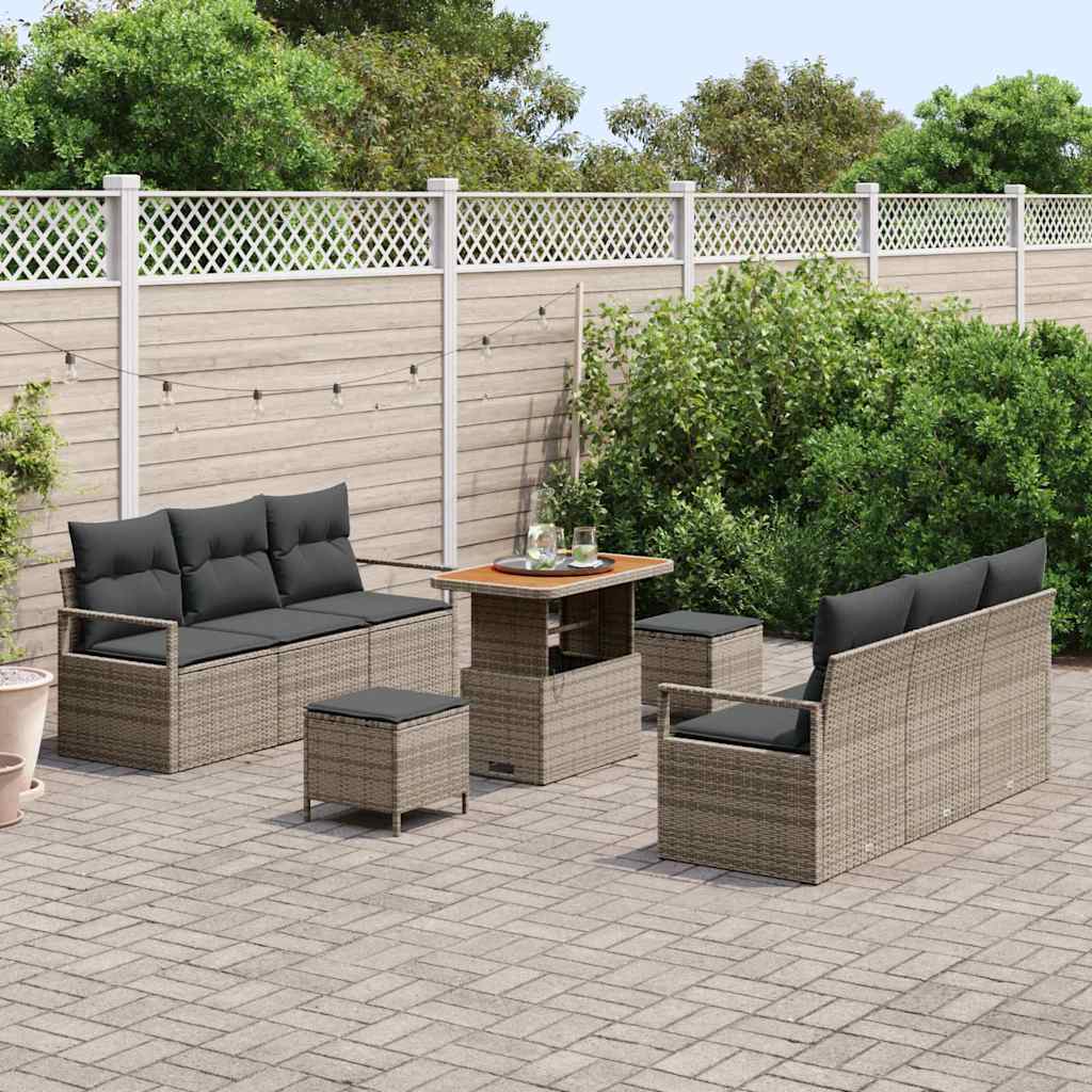 Tuinbankenset met kussen 9 pcs Grijs poly rattan