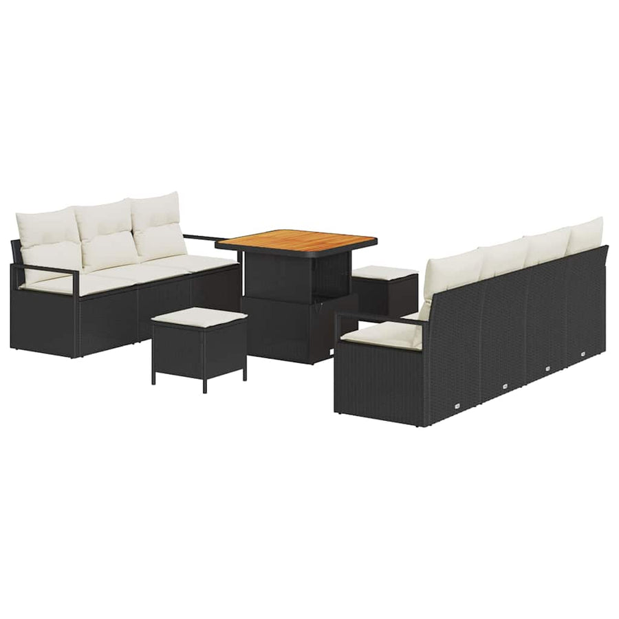 Tuinbankenset met kussen 10 pcs Zwart poly rattan