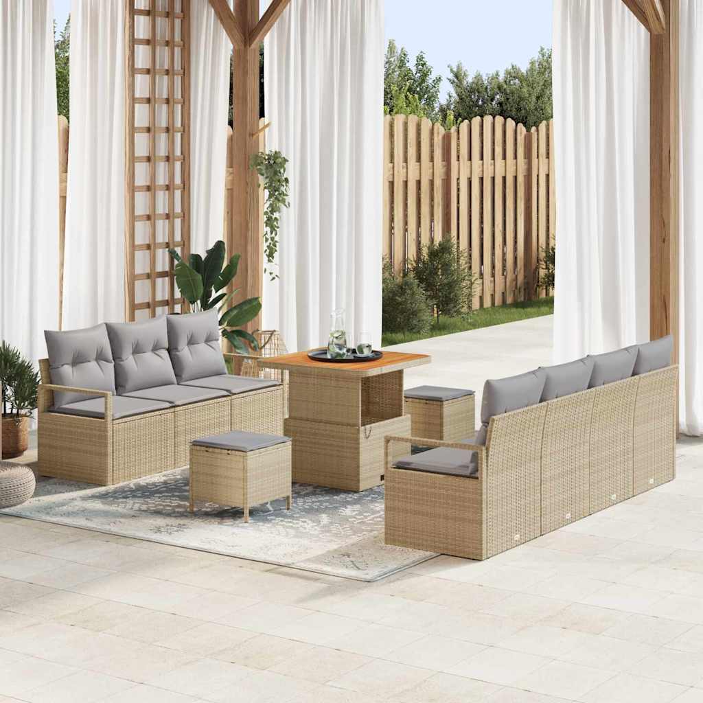 Tuinbankenset met kussen 10 pcs Beige poly rattan
