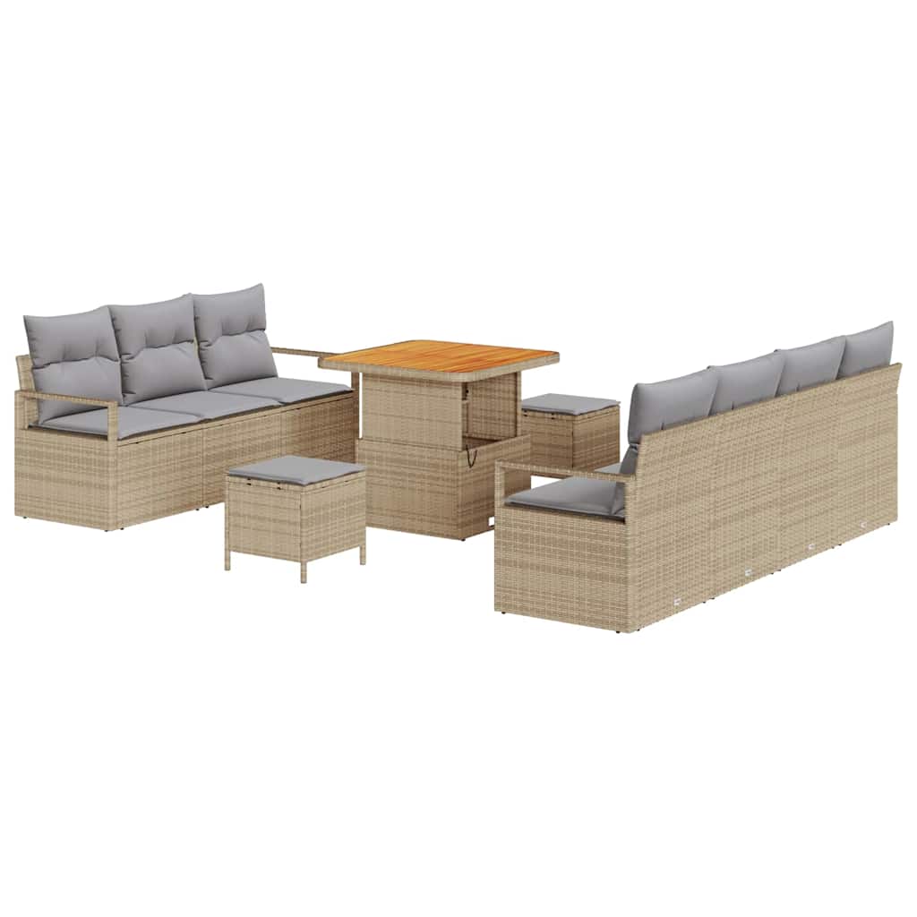 Tuinbankenset met kussen 10 pcs Beige poly rattan