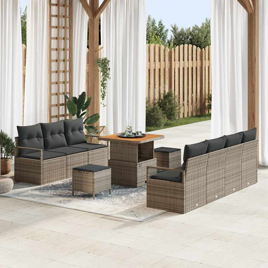 Tuinbankenset met kussen 10 pcs Grijs poly rattan