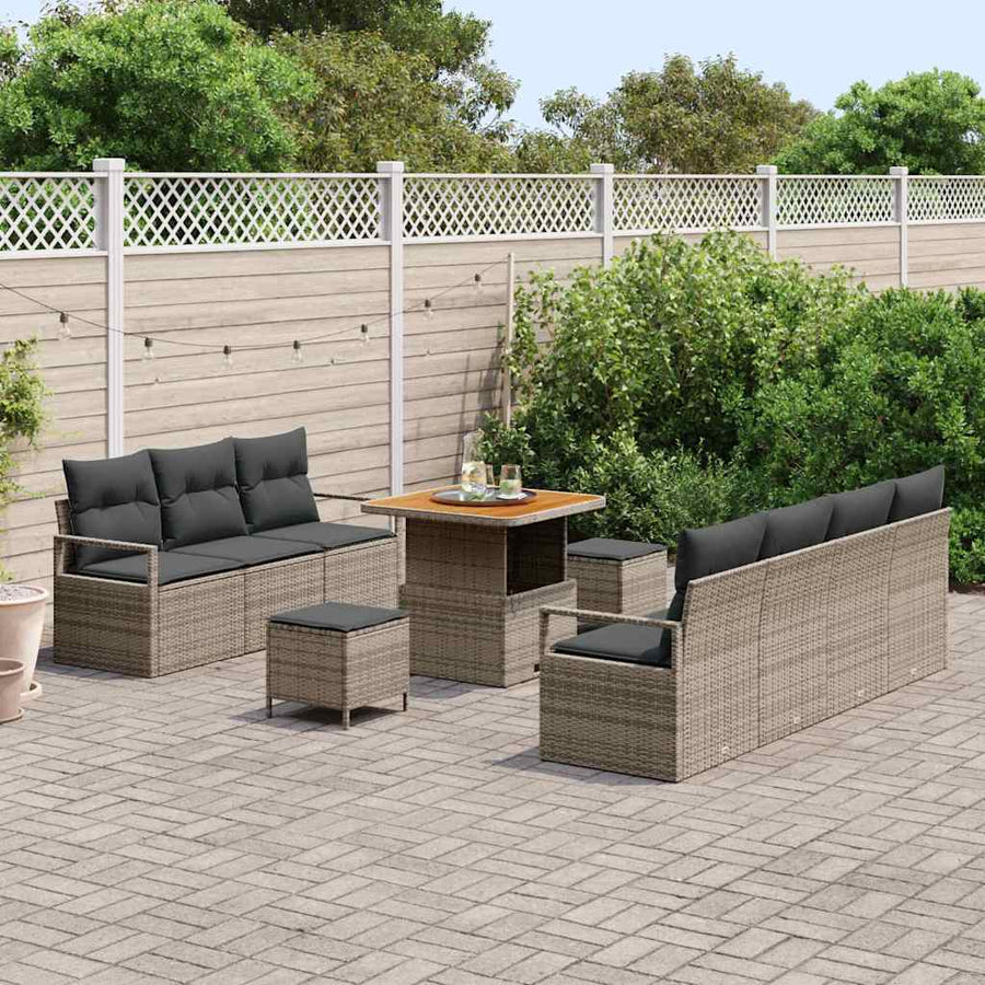 Tuinbankenset met kussen 10 pcs Grijs poly rattan