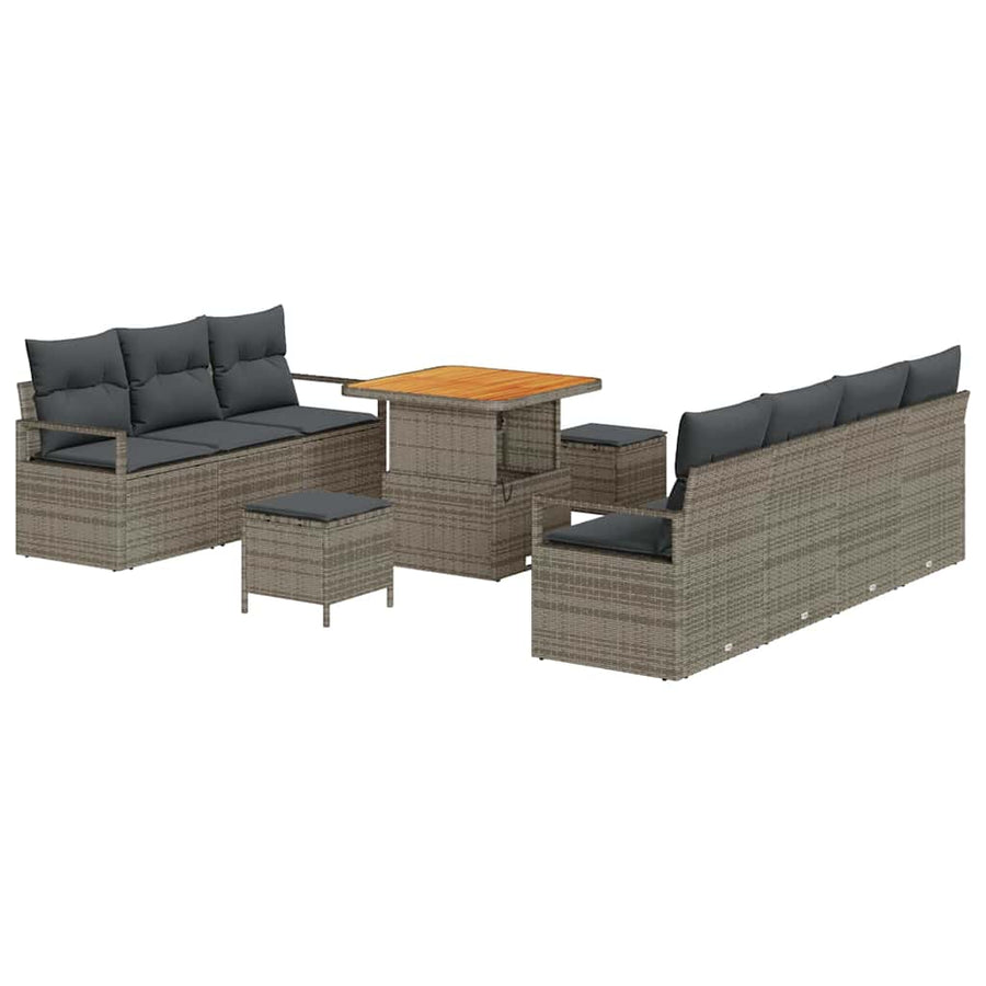 Tuinbankenset met kussen 10 pcs Grijs poly rattan