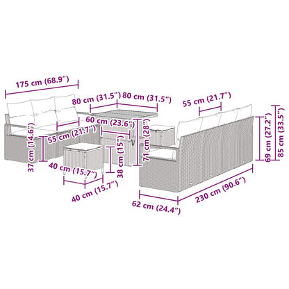 Tuinbankenset met kussen 10 pcs Grijs poly rattan