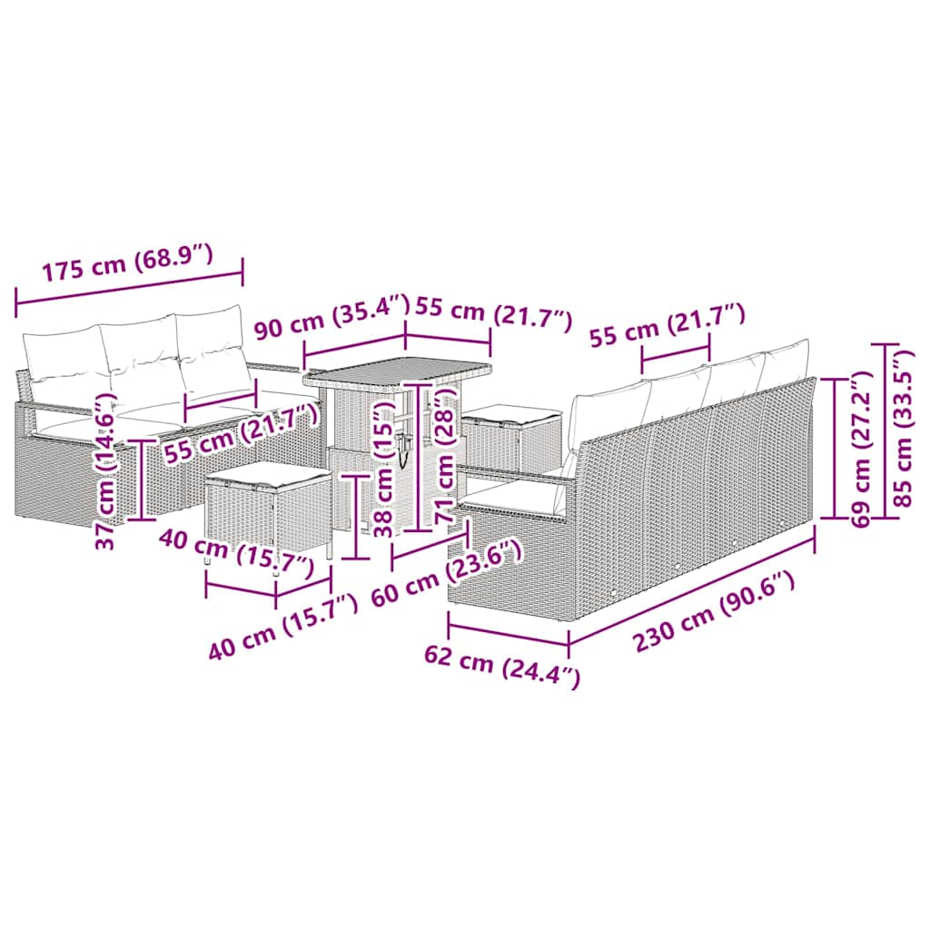 Tuinbankenset met kussen 10 pcs Zwart poly rattan