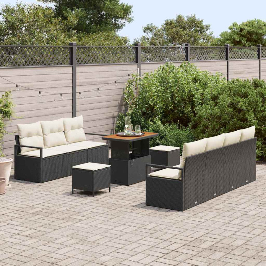 Tuinbankenset met kussen 10 pcs Zwart poly rattan