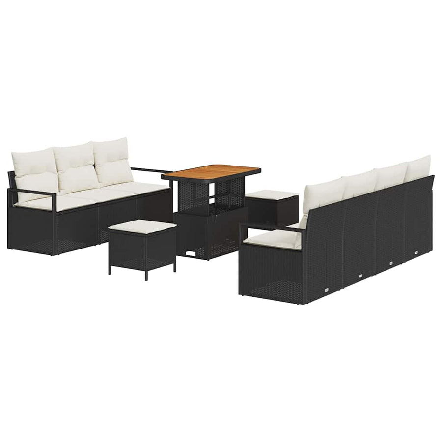 Tuinbankenset met kussen 10 pcs Zwart poly rattan