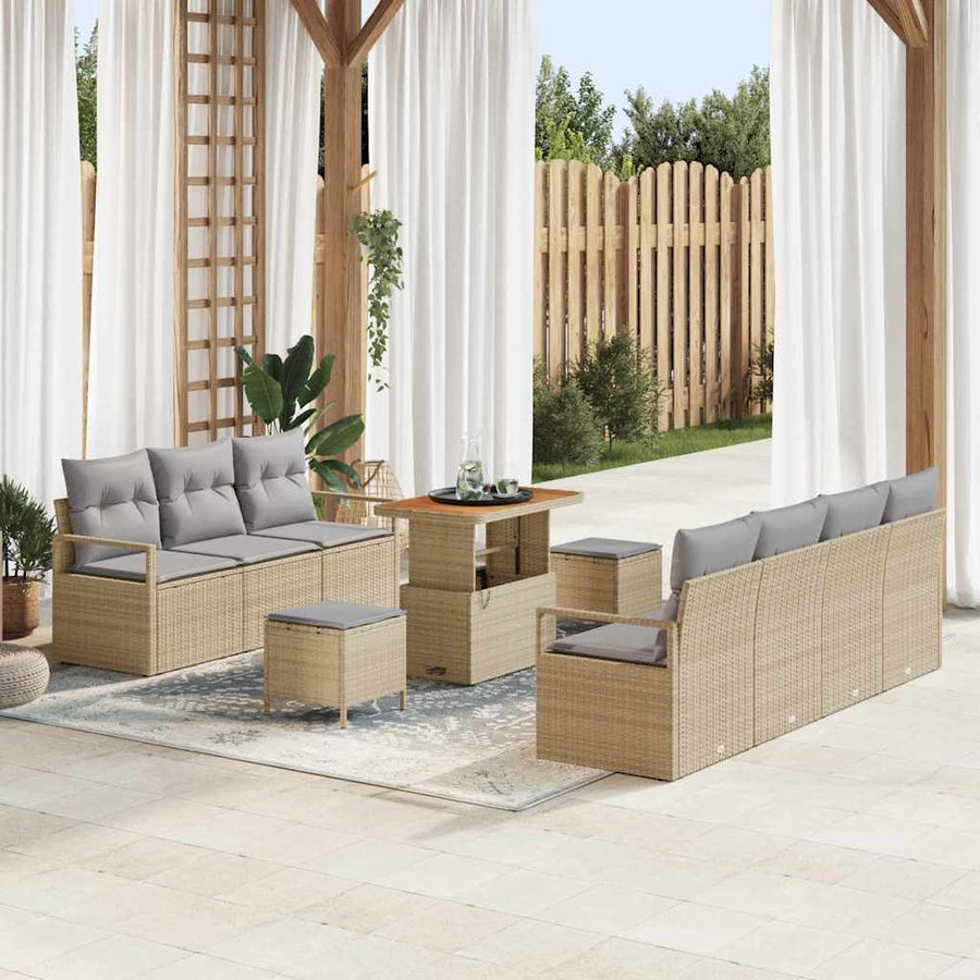 Tuinbankenset met kussen 10 pcs Beige poly rattan
