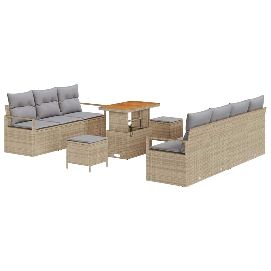 Tuinbankenset met kussen 10 pcs Beige poly rattan