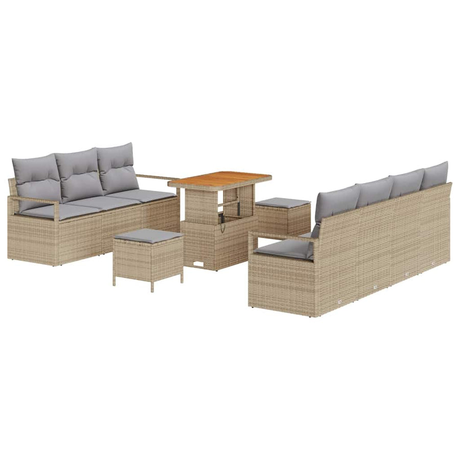 Tuinbankenset met kussen 10 pcs Beige poly rattan