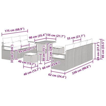 Tuinbankenset met kussen 10 pcs Grijs poly rattan