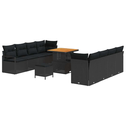 Tuinbankenset met kussen 11 pcs Zwart poly rattan