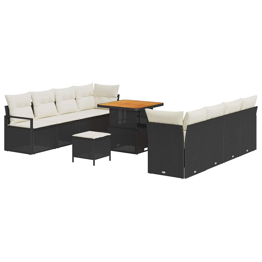 Tuinbankenset met kussen 11 pcs Zwart poly rattan
