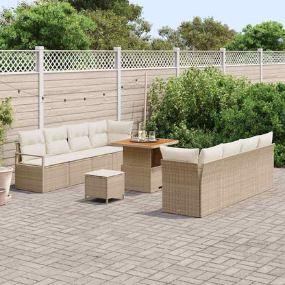 Tuinbankenset met kussen 11 pcs Beige poly rattan