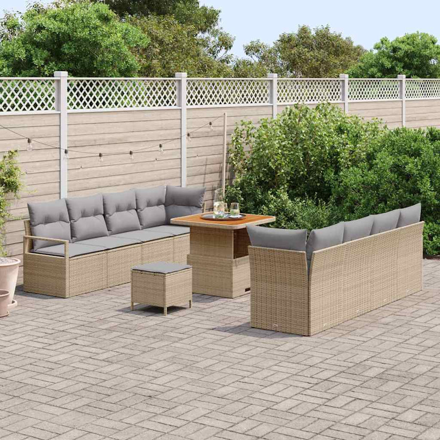 Tuinbankenset met kussen 11 pcs Beige poly rattan