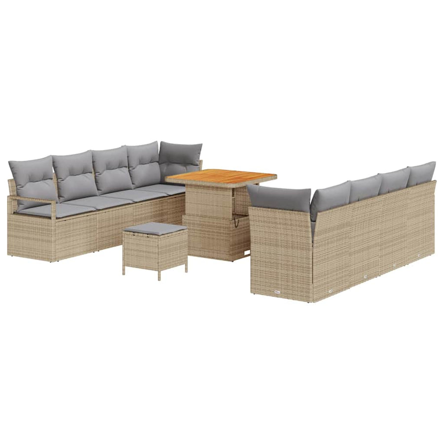 Tuinbankenset met kussen 11 pcs Beige poly rattan