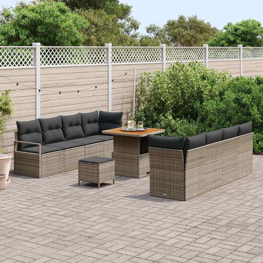 Tuinbankenset met kussen 11 pcs Grijs poly rattan