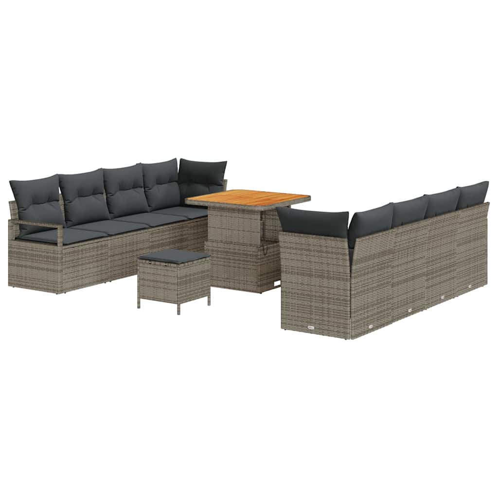 Tuinbankenset met kussen 11 pcs Grijs poly rattan