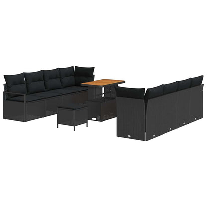 Tuinbankenset met kussen 11 pcs Zwart poly rattan