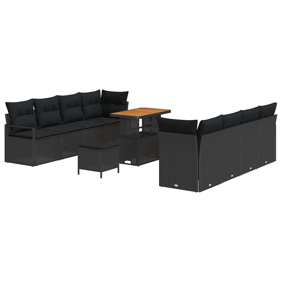 Tuinbankenset met kussen 11 pcs Zwart poly rattan