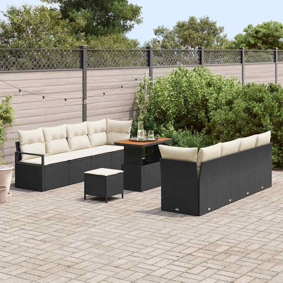Tuinbankenset met kussen 11 pcs Zwart poly rattan