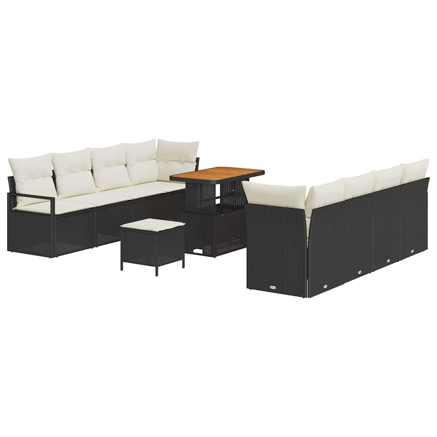 Tuinbankenset met kussen 11 pcs Zwart poly rattan