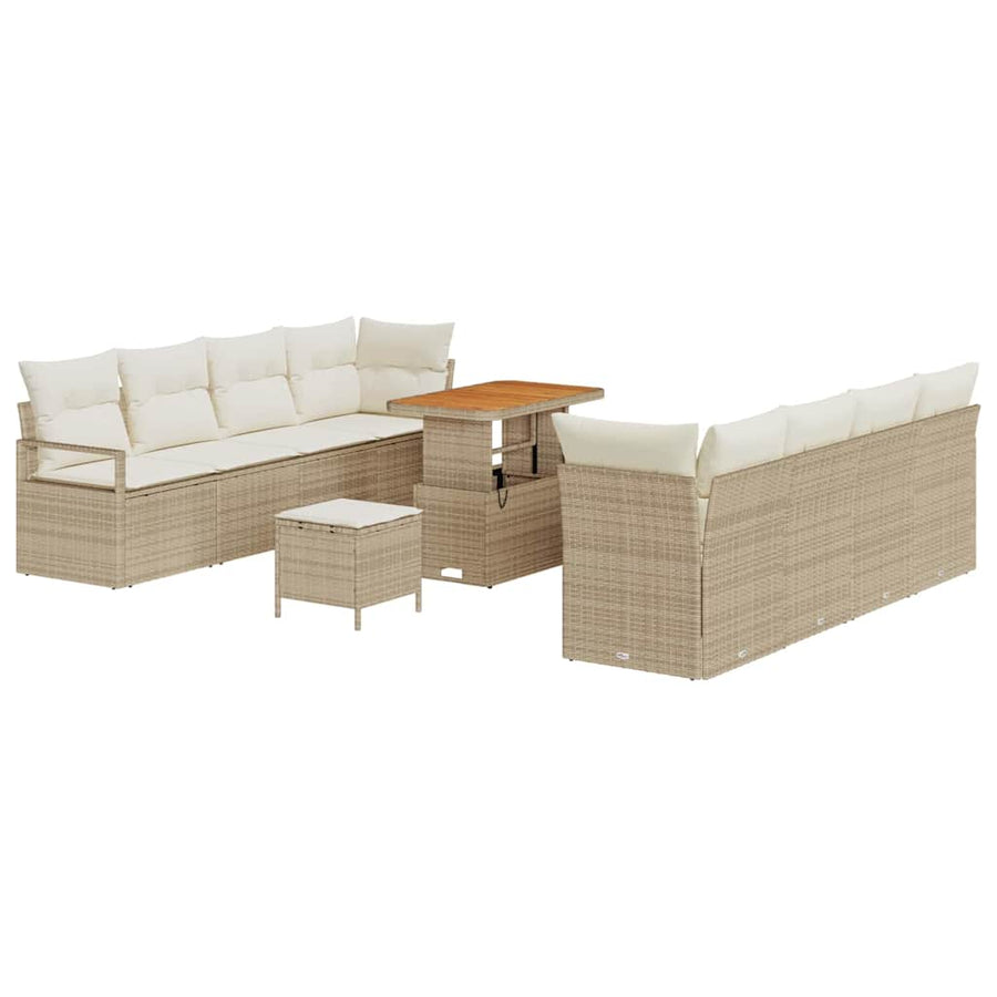 Tuinbankenset met kussen 11 pcs Beige poly rattan