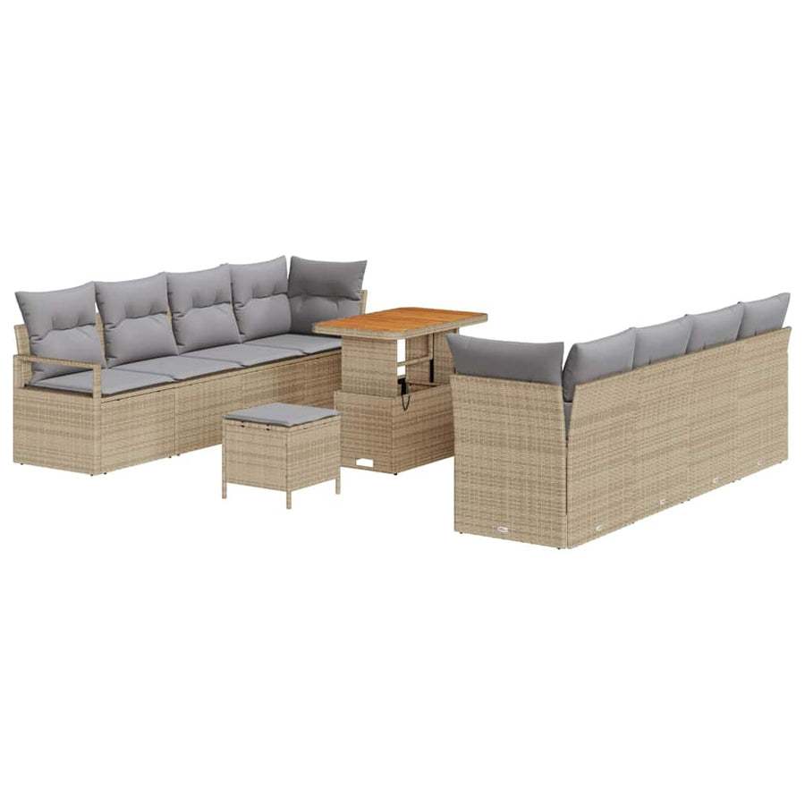 Tuinbankenset met kussen 11 pcs Beige poly rattan