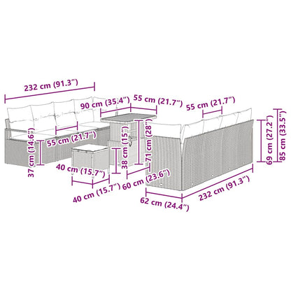 Tuinbankenset met kussen 11 pcs Beige poly rattan