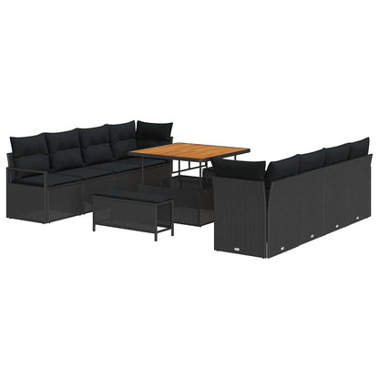 Tuinbankenset met kussen 11 pcs Zwart poly rattan