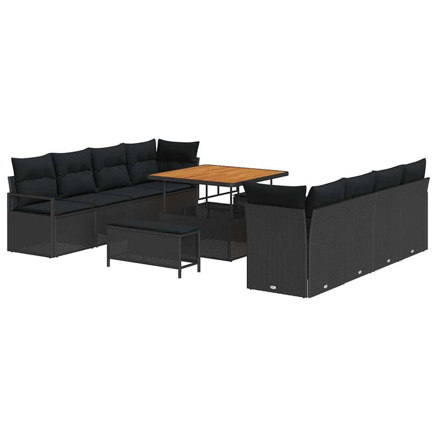 Tuinbankenset met kussen 11 pcs Zwart poly rattan