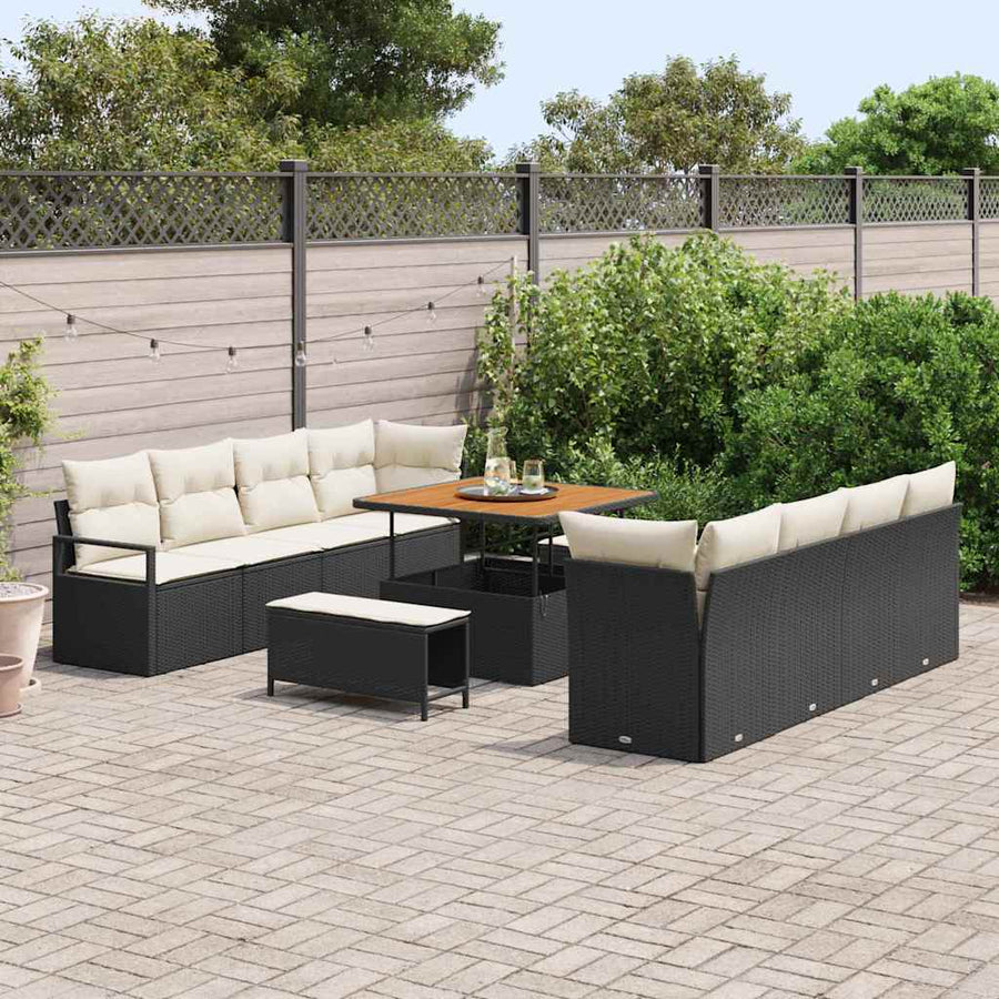 Tuinbankenset met kussen 11 pcs Zwart poly rattan