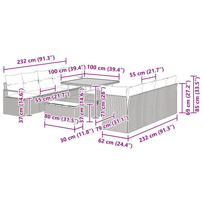 Tuinbankenset met kussen 11 pcs Zwart poly rattan