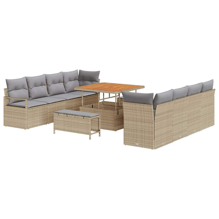 Tuinbankenset met kussen 11 pcs Beige poly rattan