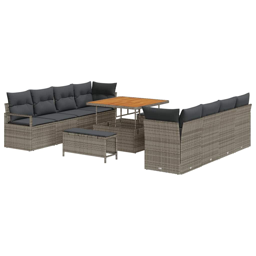 Tuinbankenset met kussen 11 pcs Grijs poly rattan