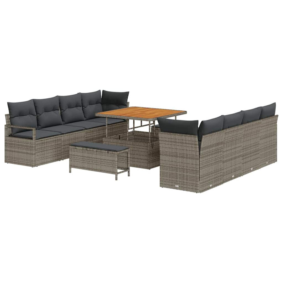 Tuinbankenset met kussen 11 pcs Grijs poly rattan