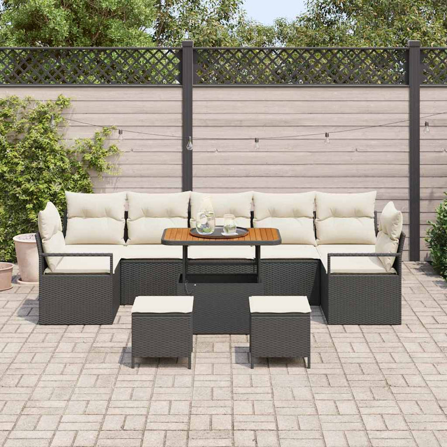 Tuinbankenset met kussen 10 pcs Zwart poly rattan