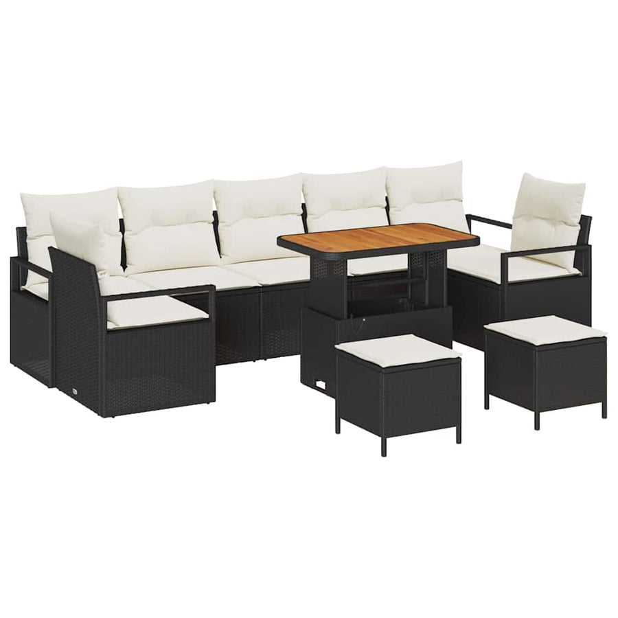 Tuinbankenset met kussen 10 pcs Zwart poly rattan
